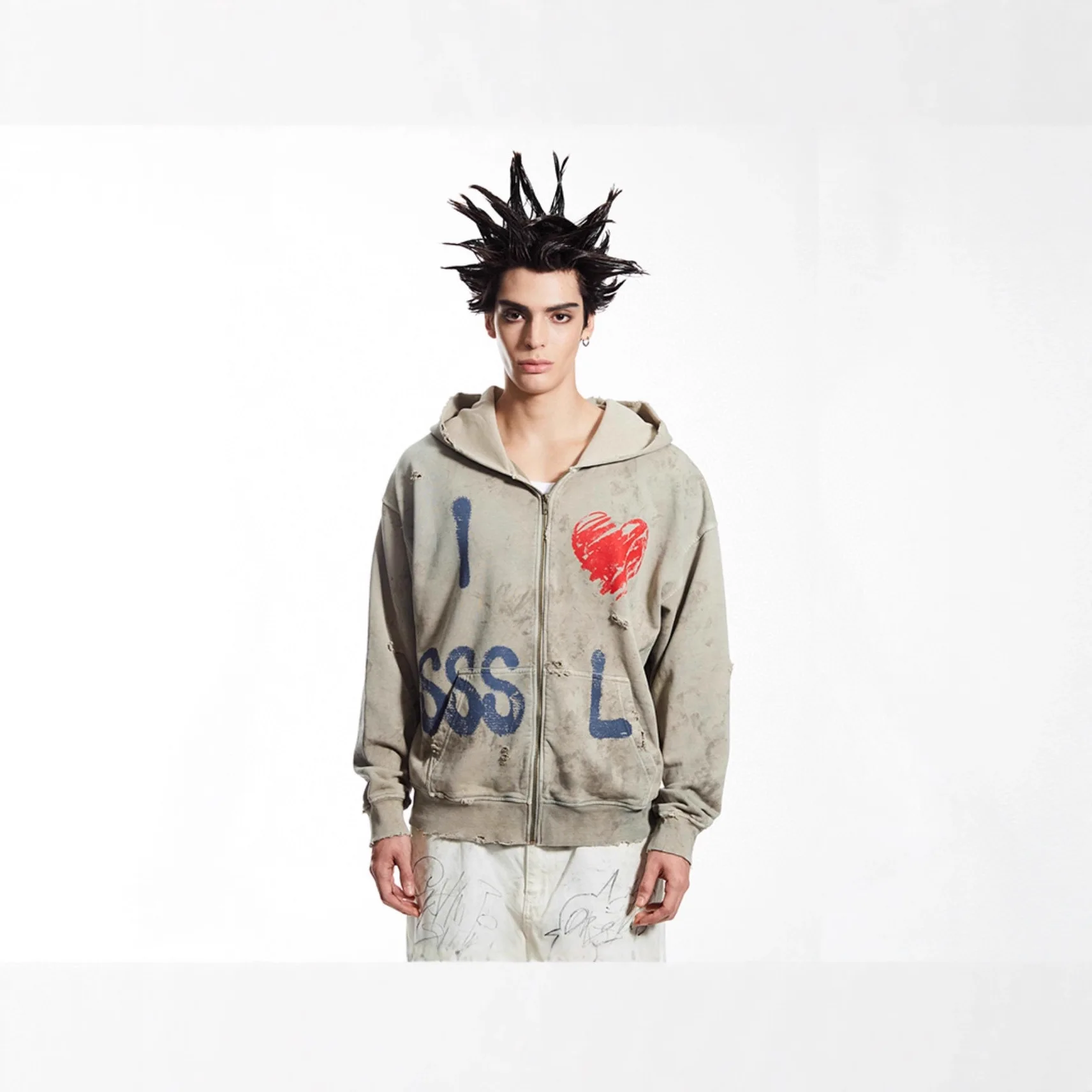 

SSSAINT LOUIS Graffiti-style Long-sleeved Zip-Up Hoodie Sweater for Men and Women - American Style Chic