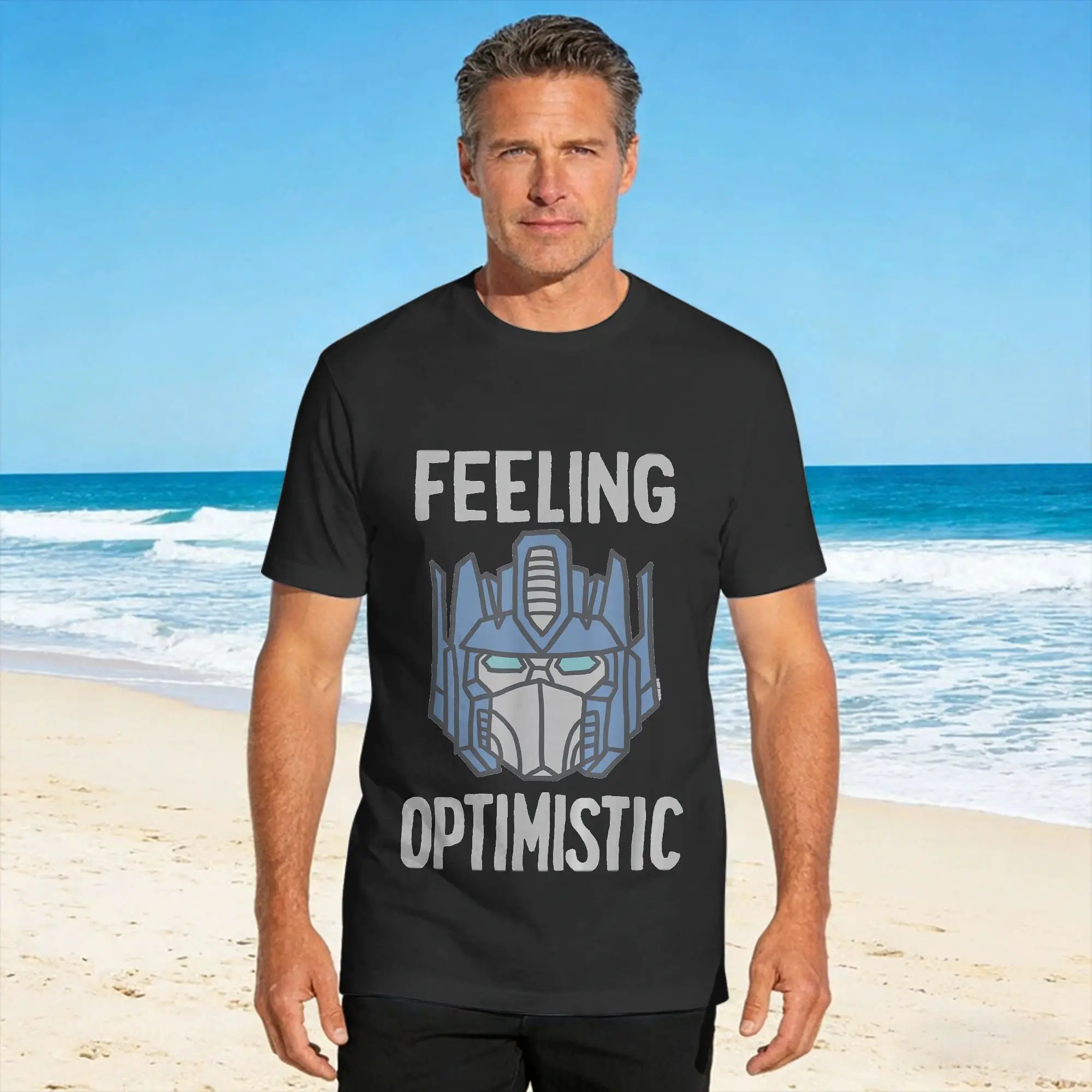 Optimus Prime Feeling Optomistic T-Shirt Summer  Cotton T Shirts For Man Custom DIY Tshirt Short Sleeve Y2K Funny Clothes