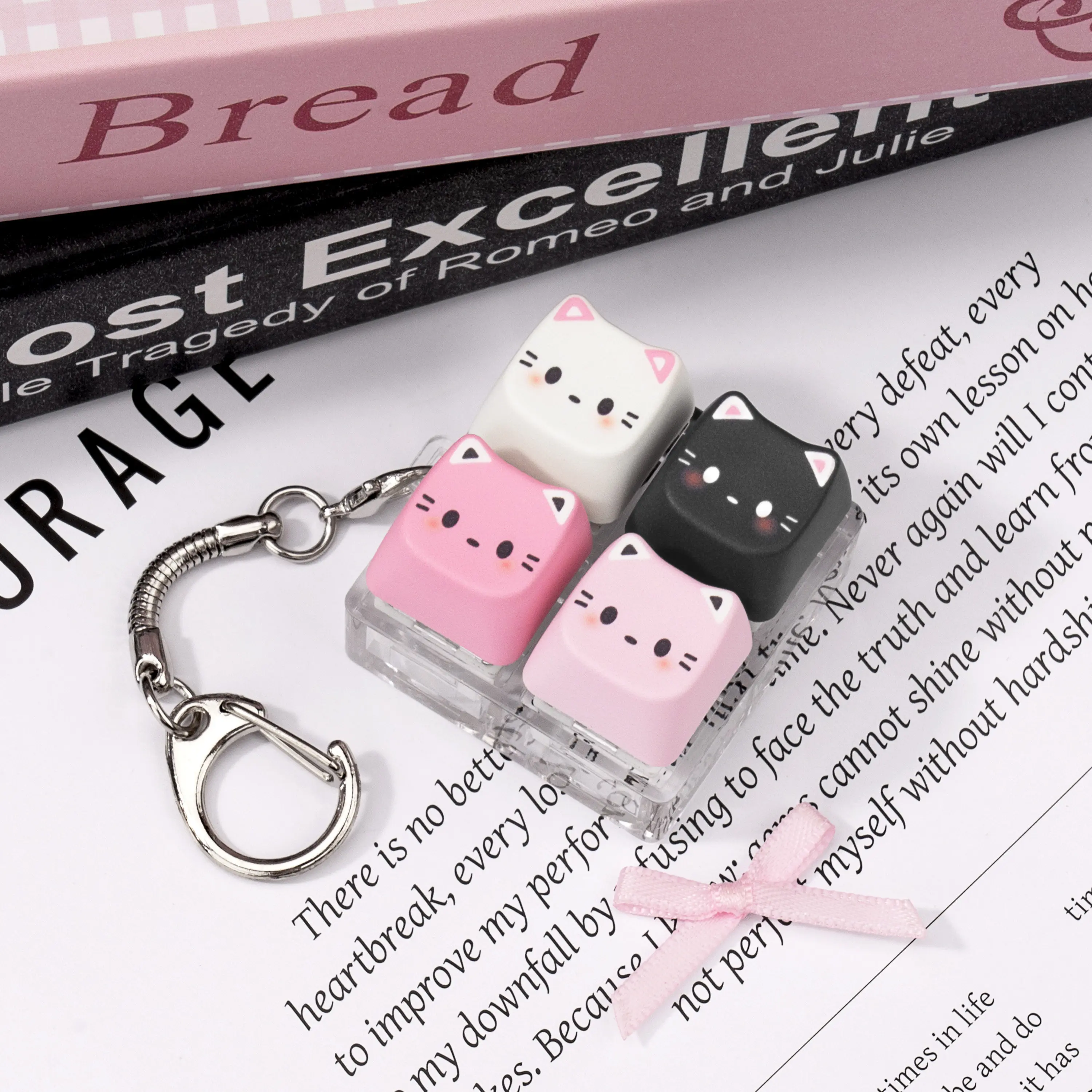 MAIMOOO Kawaii Kitten Keychain Fingertip Decompression Toy Mechanical Keyboard Switch Tester Cute Black Pink Cat Bag Pendant