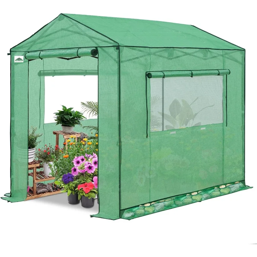 Pop Up Walk in Greenhouse, Easy Setup, Gable Roof, Green