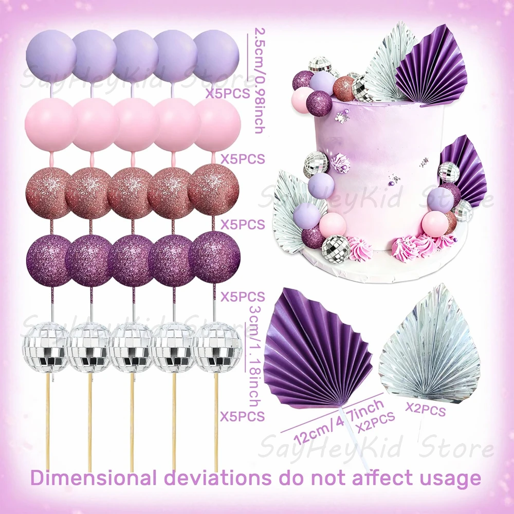 29Pcs Purple Disco Ball Cake Toppers Cool Girl Singer Dancing Purple Cake Decorations Bachelorette Birthday Party Supplies