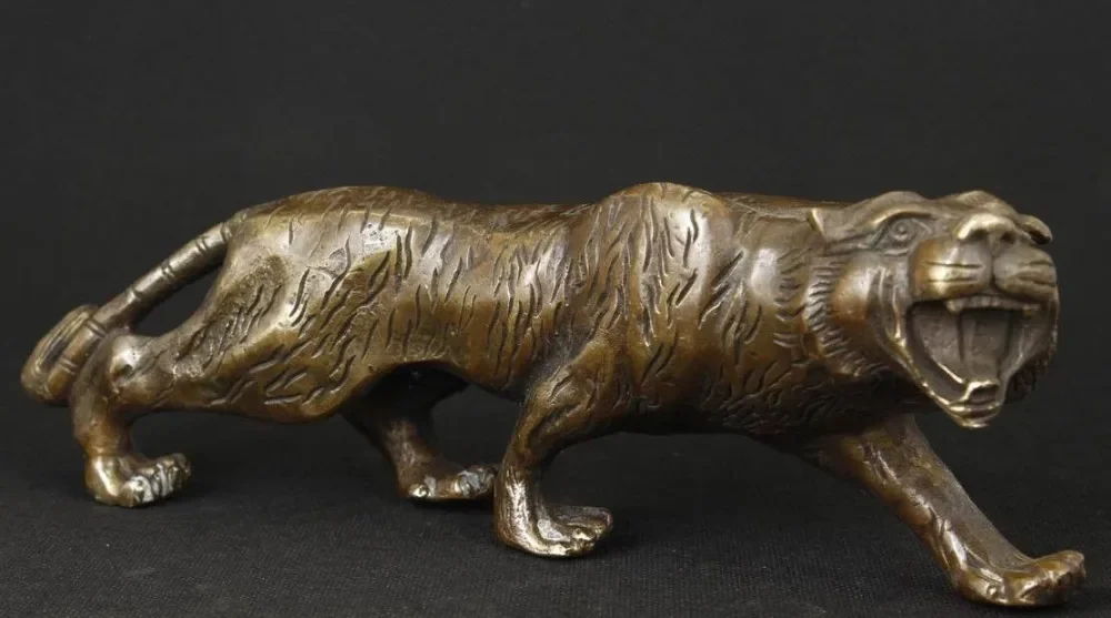 

Native copper Old Handwork Brass Copper Carved animal Tiger Statue Bronze Garden Decoration 100% real Tibetan Silver Brass