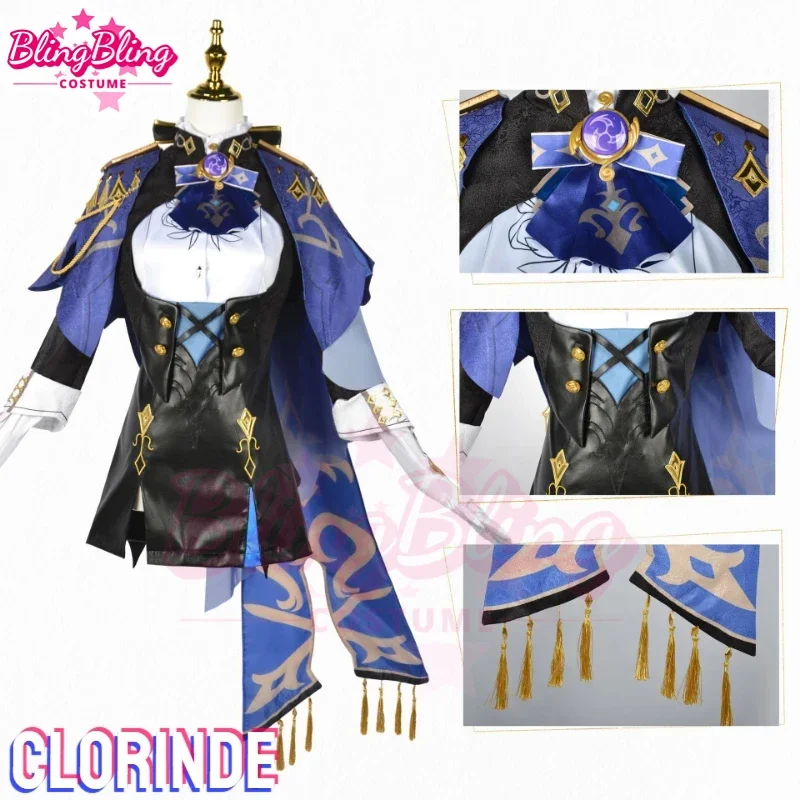 Game Genshin Clorinde Cosplay Costume Genshin Impact Clorinde Champion Duelist Fontaine Cosplay Costume Dress Wig Halloween