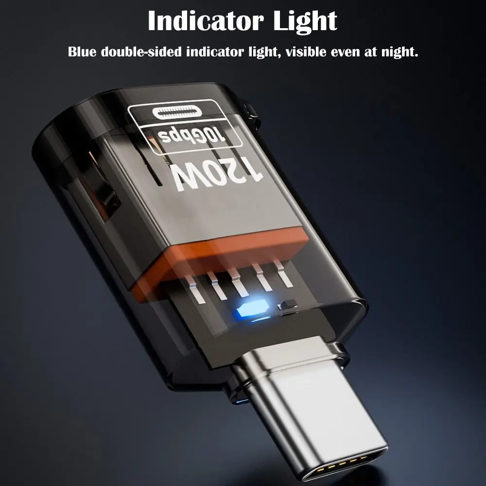 Professional 10Gbps Type-C to USB-A Converter Indicator Light PD 120W USB-C Extender Male to Female 2 in 1 OTG Adapter HDD