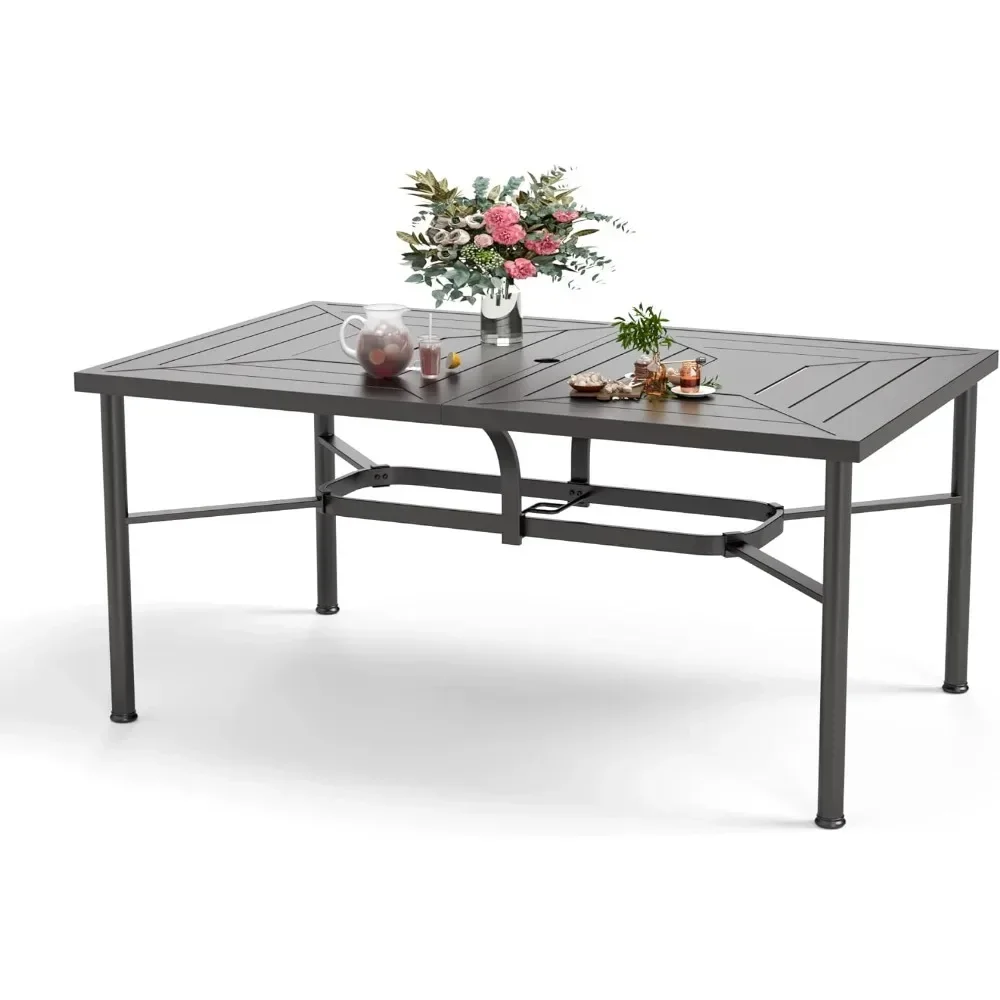 

OutdoorOutdoor Tablees, Rectangular Metal Patio Table for 6,-Resistant Outdoor Tables with Umbrella Hole for Garden Porch