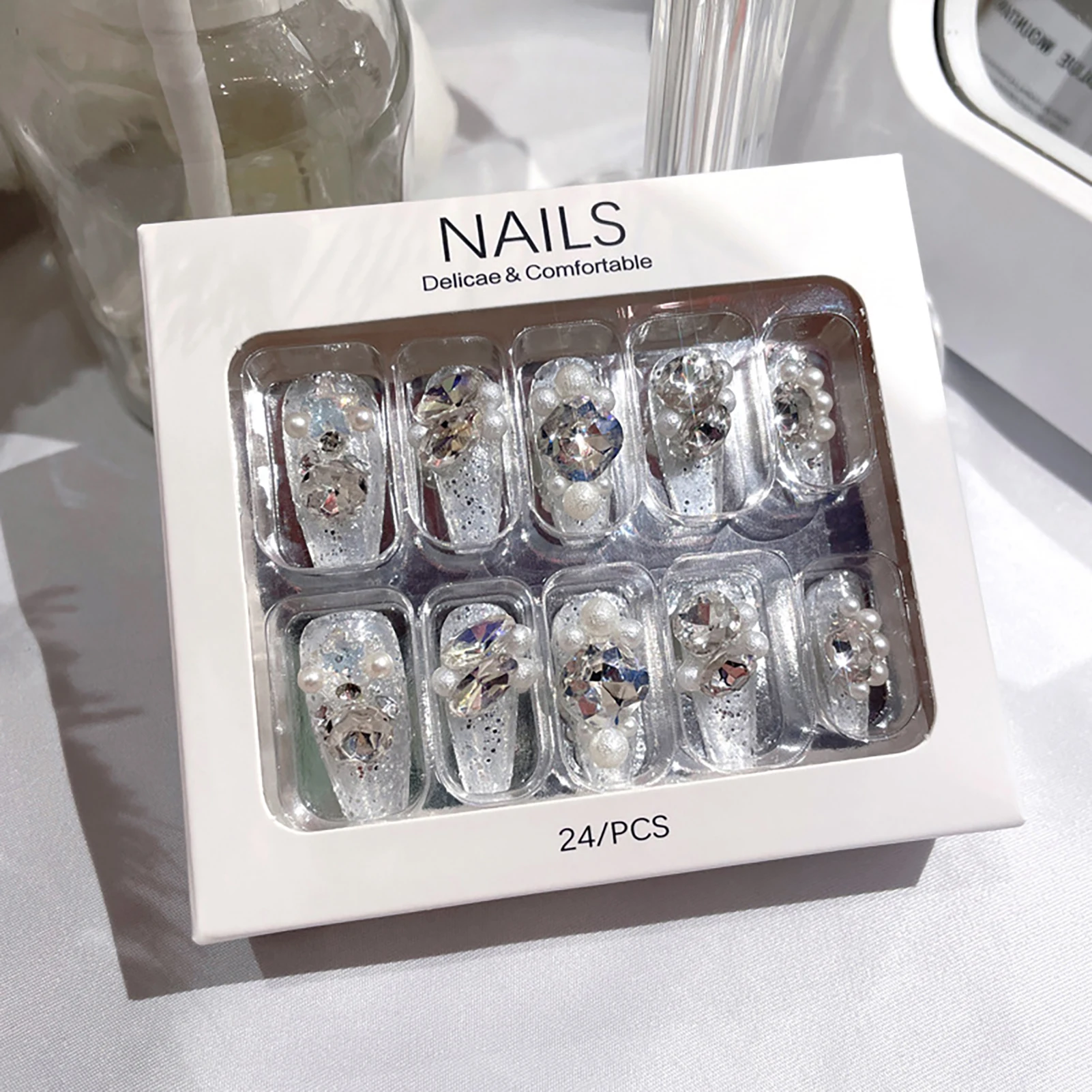 Long Bailarina False Nail Art Set para Mulheres, Luxuoso, Casa, Salão, Manicure, Especialista, Unhas