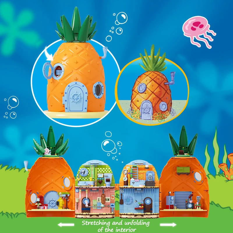 SpongeBob Buildings Blocks with 4 Figuren,Pineapple House Modular Building Sets for Adults Boys Kids Christmas Gift  (1284 PCS)