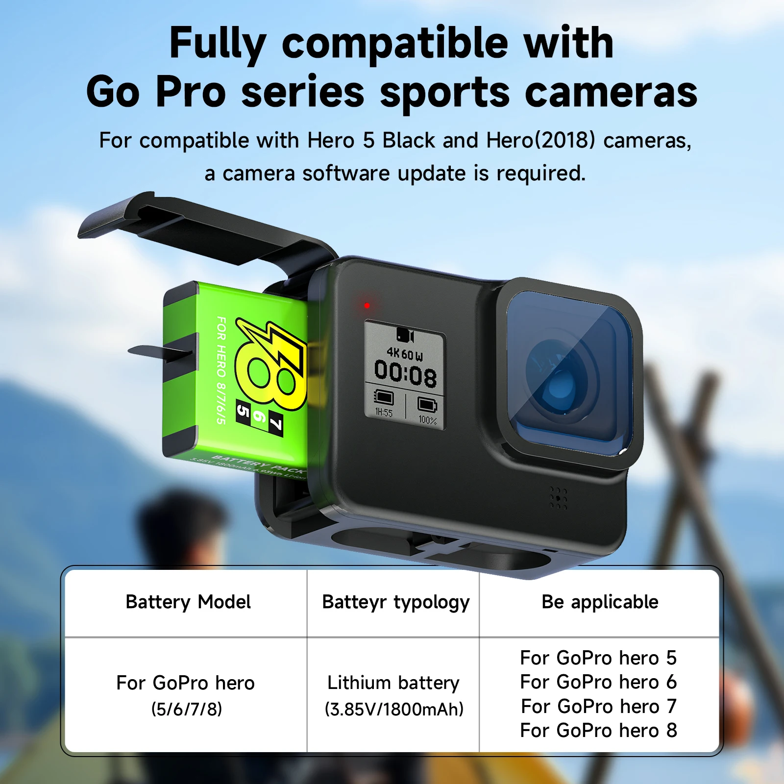 Battery 801 For GoPro Hero 8 Battery Hero 7 Hero 6 Hero 5 Black For AHDBT-801 Camera Batteries Full Decode AHDBT801 Accessories