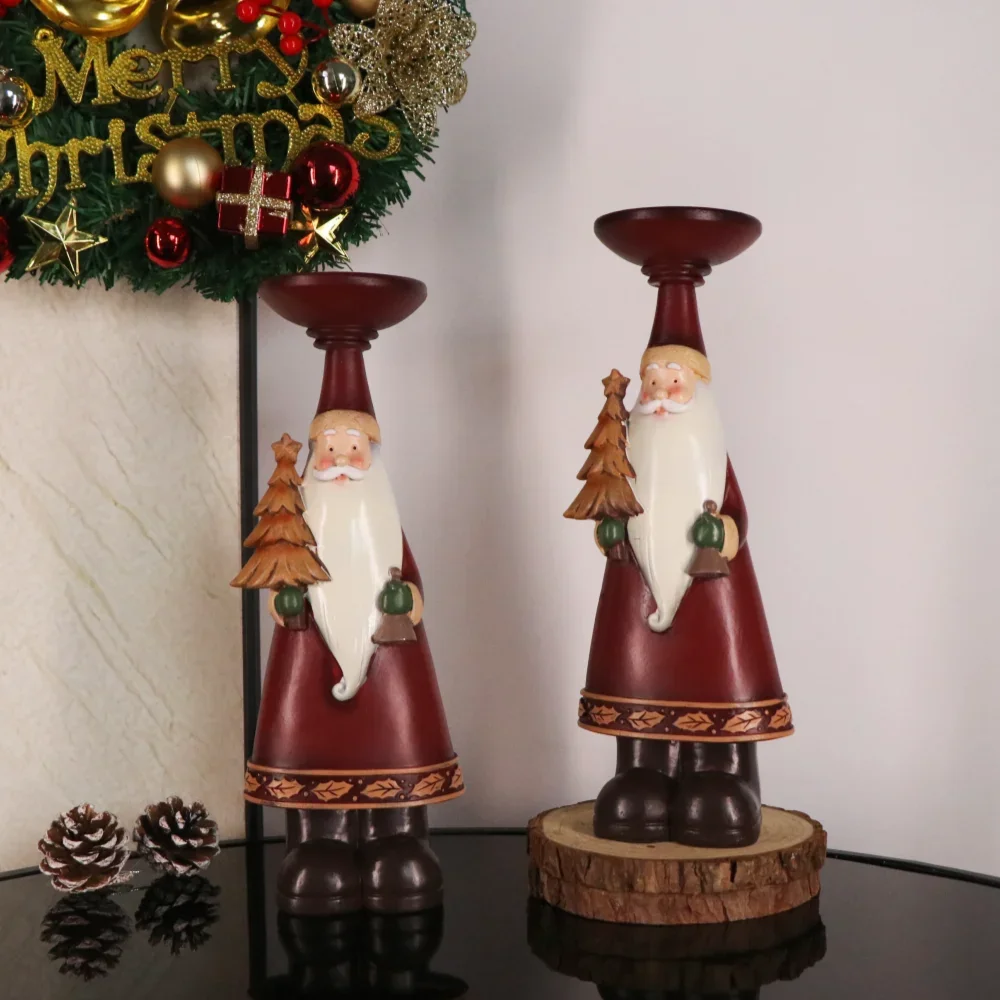 American Style Resin Santa Claus Ornaments Christmas Decor Candle Holder Home Party Holiday Supplies Atmosphere Creation Gifts