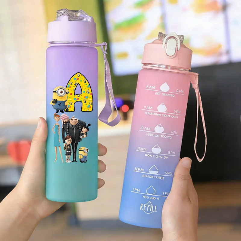 750ML Minionses Water Cup Kawaii Anime Cartoon Printed Drink Bottle Leak Proof Portable Large Sport Casual Straw Kettle Gifts