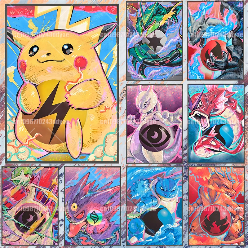 Póster de Anime Pokémon Gengar Mewtwo Charizard Pikachu Gyarados Rayquaza, pintura artística Retro en lienzo, decoración de pared para cafetería, Bar, habitación, regalo