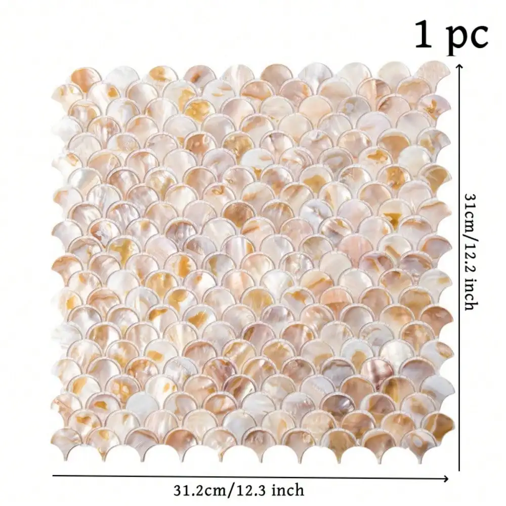 1 Piece, 31.2*31 Cm/ 12.3*12.2 Inches, Fish Scale Fan Shape, Shell Mosaic Wall Tiles, Kitchen Bathroom  Entrance Wall Stickers