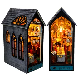 DIY Book Nook Shelf Insert Kits Magic Restaurant Bookshelf Wooden Miniature Model Kits Handmade Bookend Friends Birthday Gifts