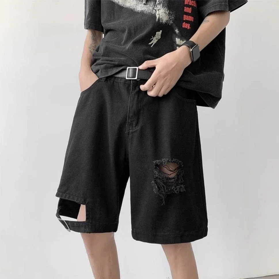 

Men's Short Jeans Pants Baggy Half Long Wide Ripped Male Denim Shorts Loose Bermuda with Pockets Sale Thin Original New in Emo