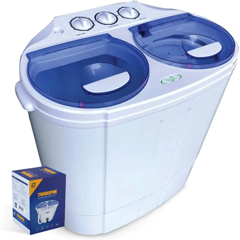 Portable Compact Mini Twin Tub Washing Machine w/Wash and Spin Cycle, Built-in Gravity Drain, 13lbs Capacity For Camping