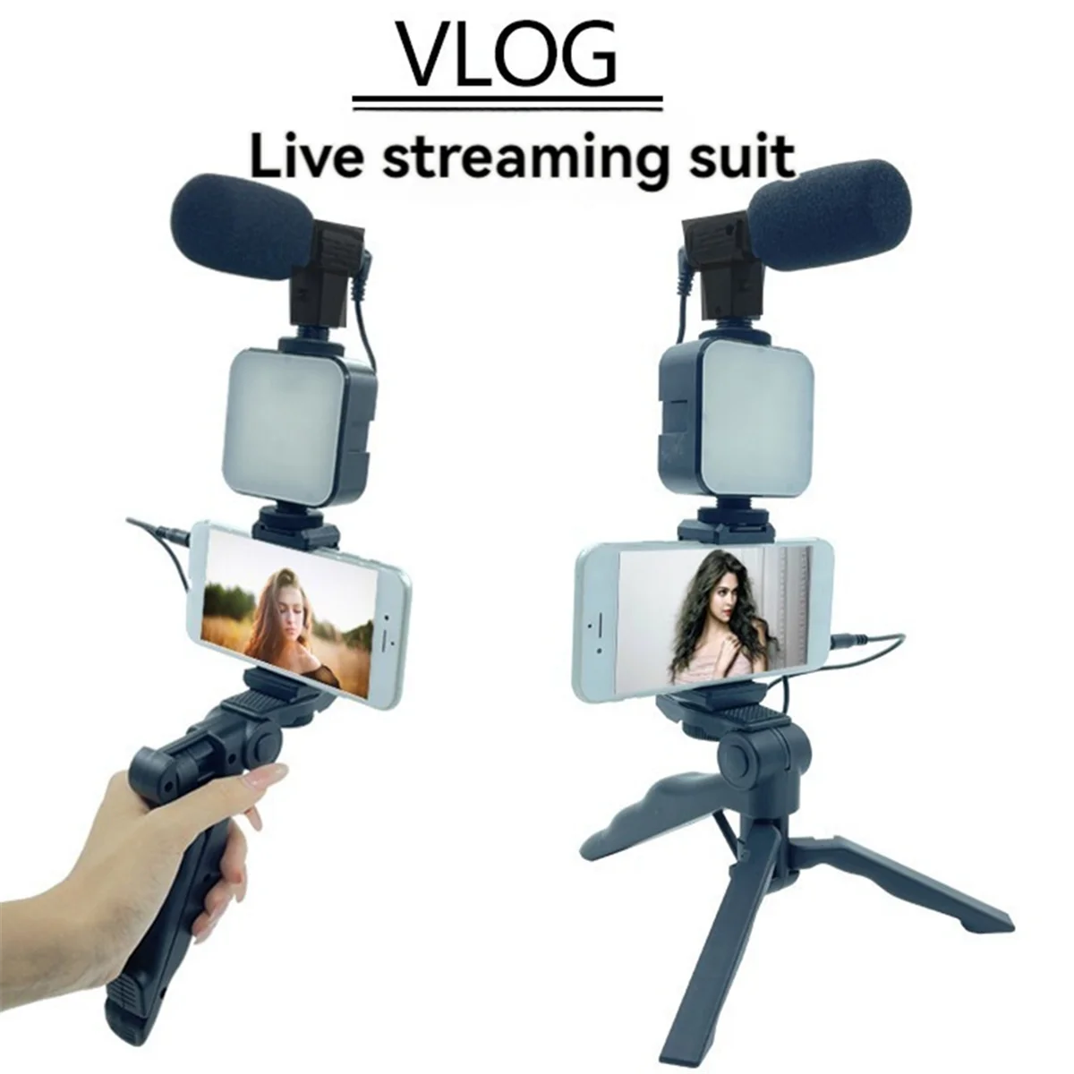 Mobiele Telefoon Statief Kit Met Microfoon Led Vul Vlog Video Maken Kit Voor Live Opname Selfie Studie A