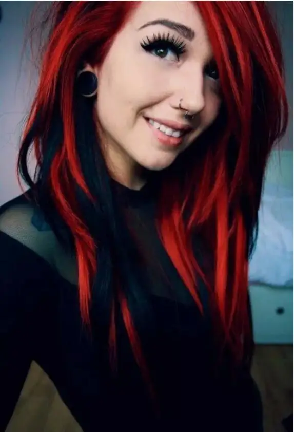 Highlight Ombre Red Black Wig Natural Straight Hair Heat Safe Party Cosplay Wig