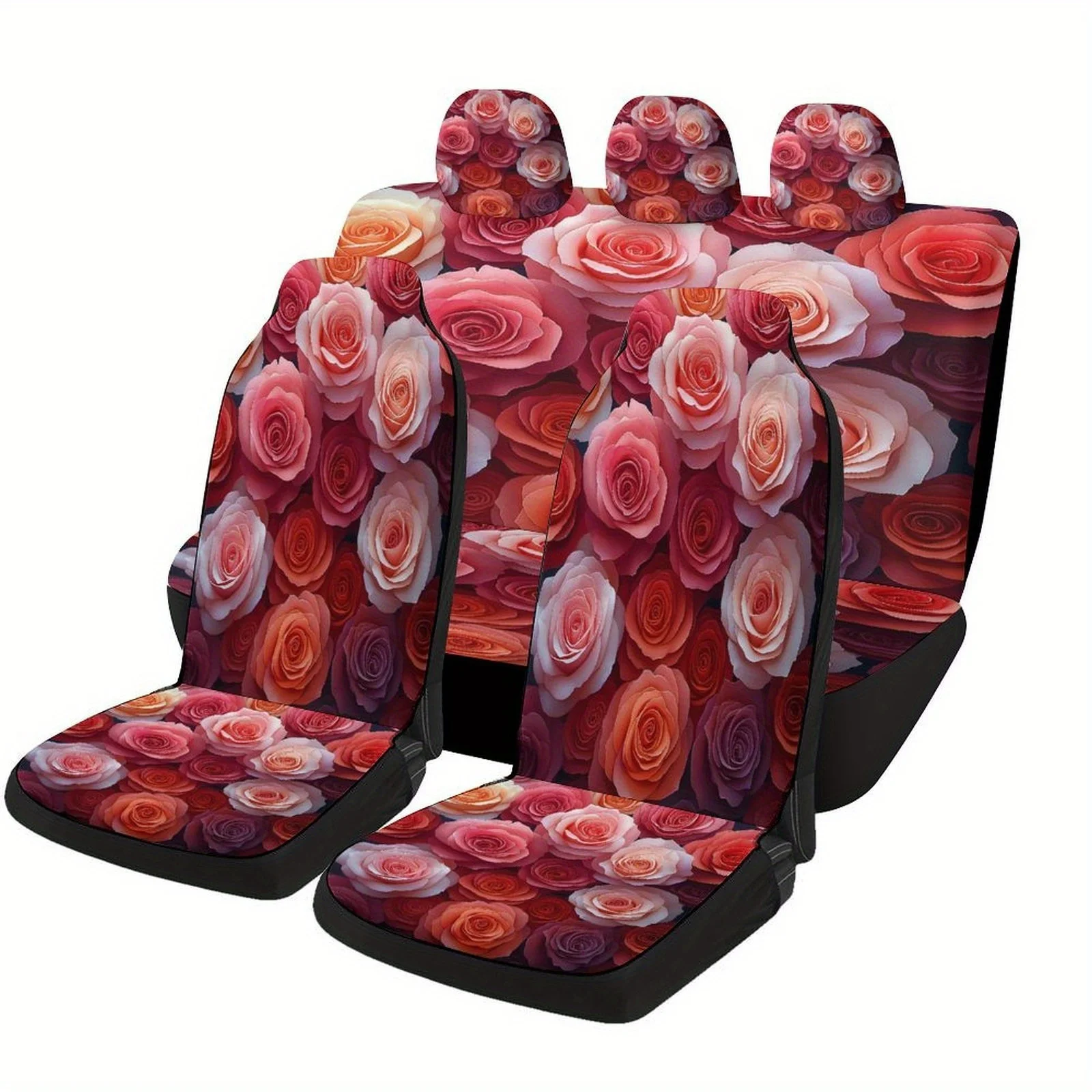 Set Of Car Seat Covers Featuring A Rose Garden Theme, Suitable For A Variety Of Vehicles. Stylish And Unique, This Complete Set