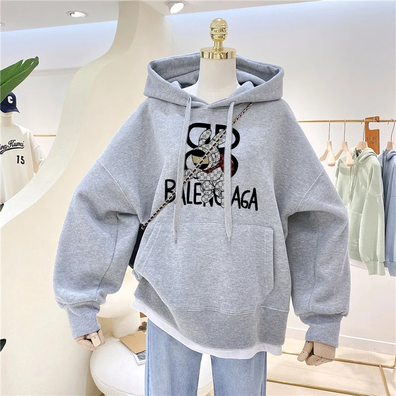 Fall Winter Women's Clothing Pattern Printed Long Sleeved Hooded Sweatshirt Streetwear Casual O-Neck Pullover Jogging Tracksuit