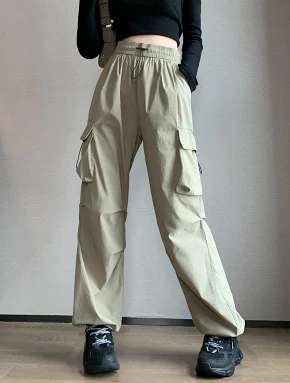 Women Cargo Pants Casual Sporty Pants Loose Long Trousers Drawstring Running Pant