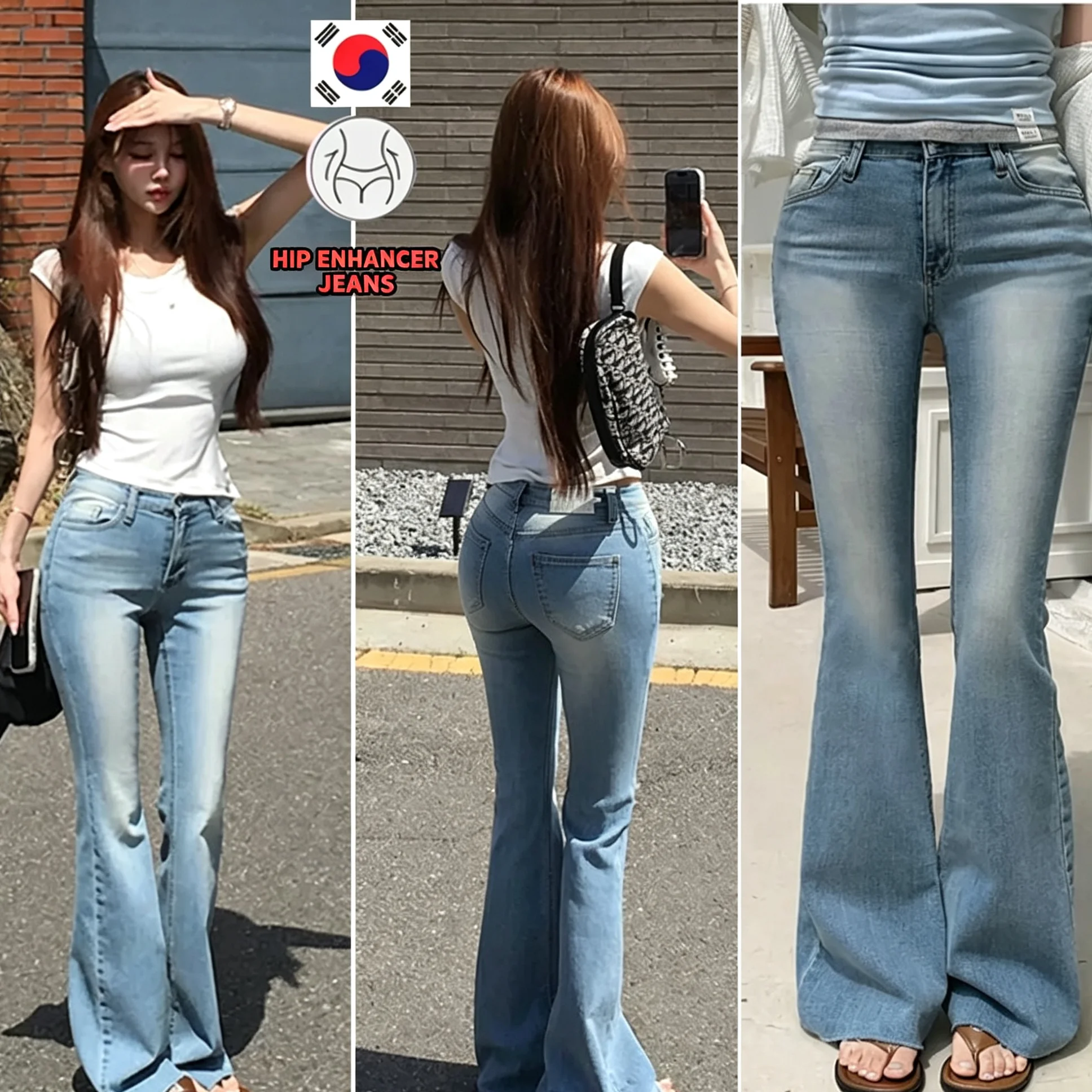 Women's Washed Stretch Hip‑Enhancing Micro‑Flare Denim Jeans, Sexy Slim‑Fit Curvy Bootcut Pants For Daily Wear