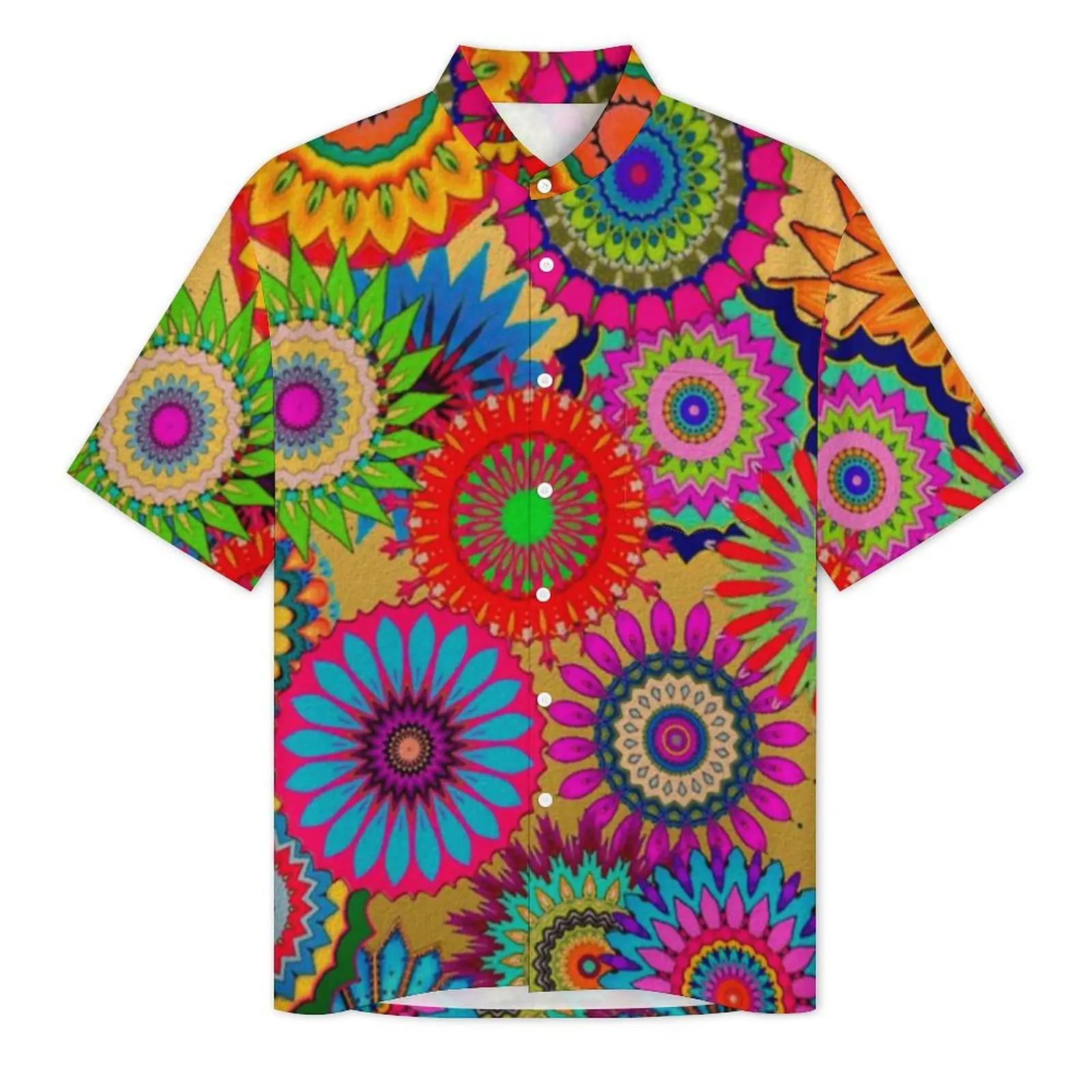 Colorful Mandala Bohemian Hawaiian Shirt For Men Beach Bright Retro Floral Casual Shirts Short Sleeve Stylish Oversized Blouses