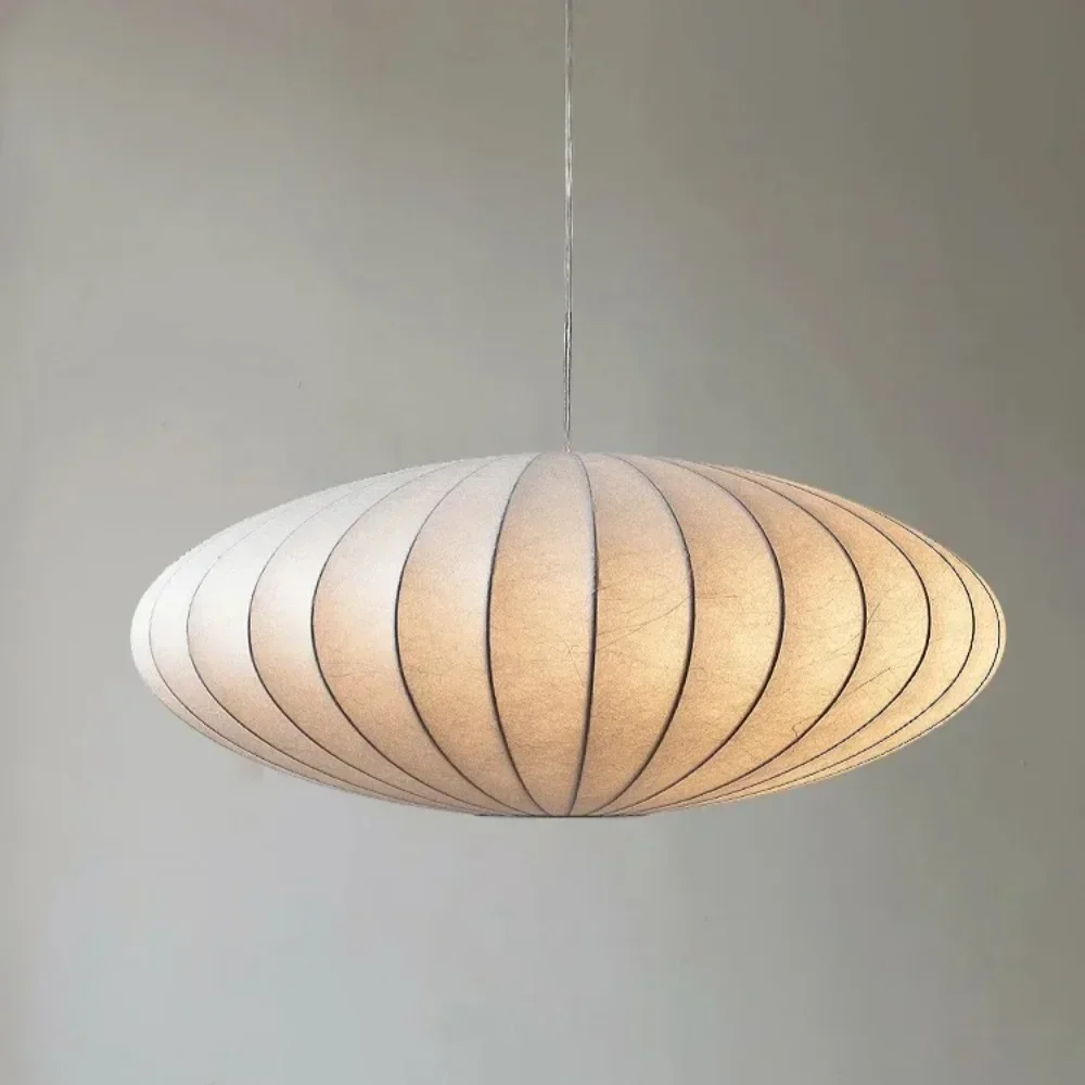 Modern Nordic LED Round Design Silk Pendant Lights for Living Dining Room Loft Stair Minimalist Home Decor E27 Hanging Fixtures