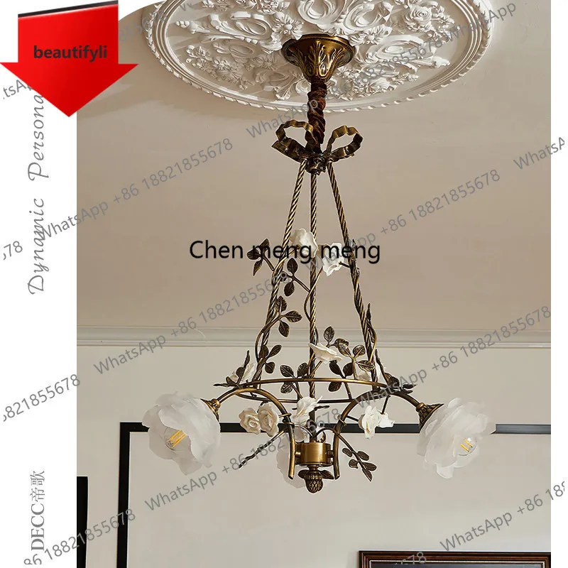 

Люстра A50 во французском стиле, полностью медная, романтичная, в пасторальном стиле, для гостиной, спальни, столовой, антикварная, в американском ретро-стиле.