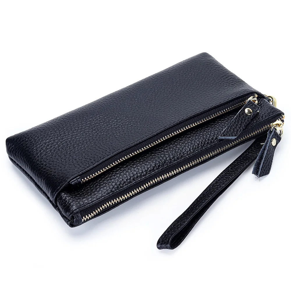 Women\'s Wristlet Clutch Purse Genuine Leather Clutch Cellphone Smartphone Long Wallet Vintage Purse Travel Double Zip Wristlets