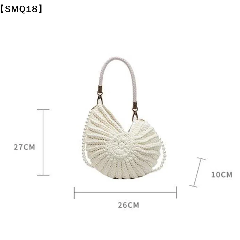 Conch Shell Knit Crochet Crossbody Shoulder Bag,Pearl Chain Handmade Woven Women Sling Bag,Elegant Delicate Compact Purse【SMQ】