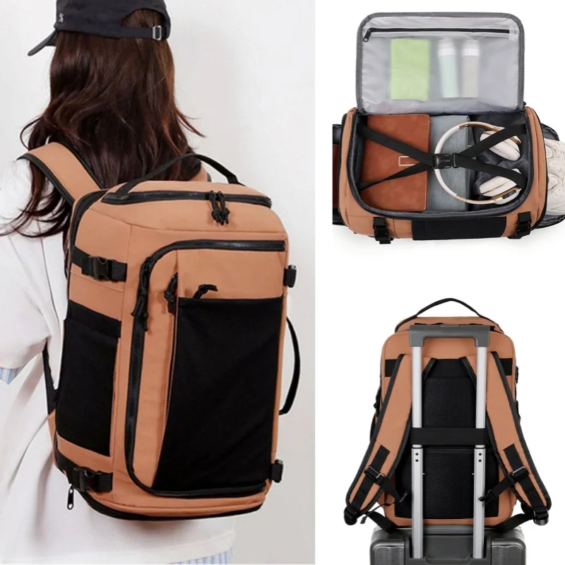 Unisex Large Space Backpack with Independent Shoe Compartment Comfortable Breathable Suit for Trolley Case Travel Shoulders Bag