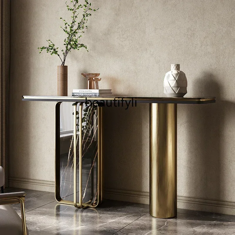 

46Light luxury entrance table, high-end living room, corridor, wall view table, rock slab entrance decorative cabinet