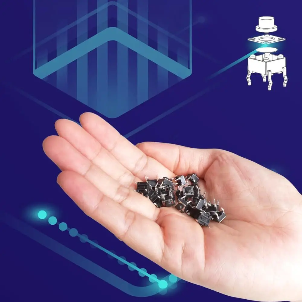 

200pcs 6*6 Size Key Switch Kit Tactile 12V Tact Push Button Switch PCB Mixed Touch Buttons Universal Switch Small Appliances