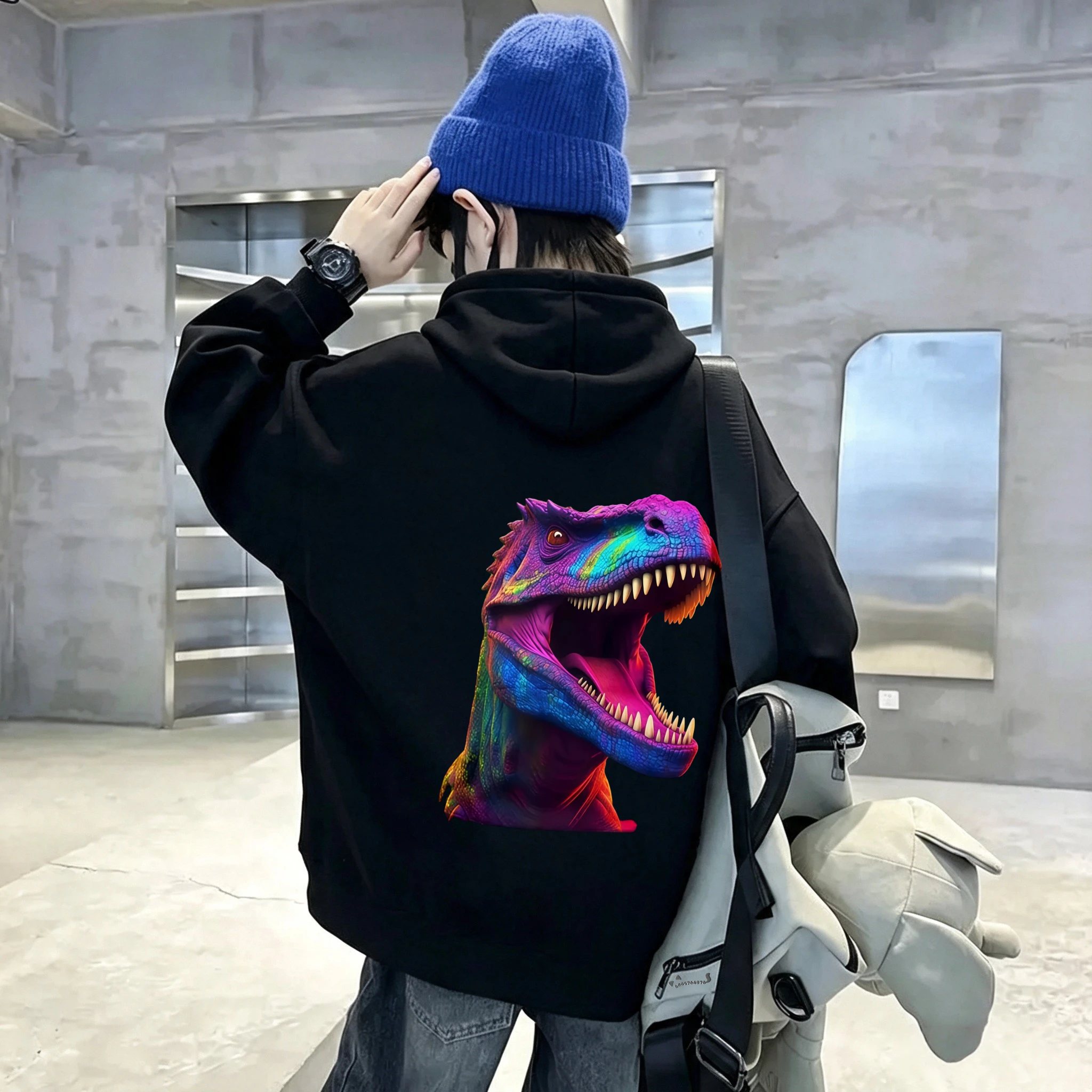 Children's Fall/Winter Fun Dinosaur Pattern Hooded Sweatshirt - Halloween Streetwear for Home Use with Loose Fitting Collar