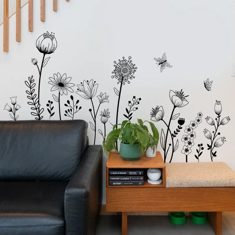 Plain Flower Butterfly Wall Sticker Living Room Bedroom Background Wall Room Decorative Wall Sticker Self-adhesive