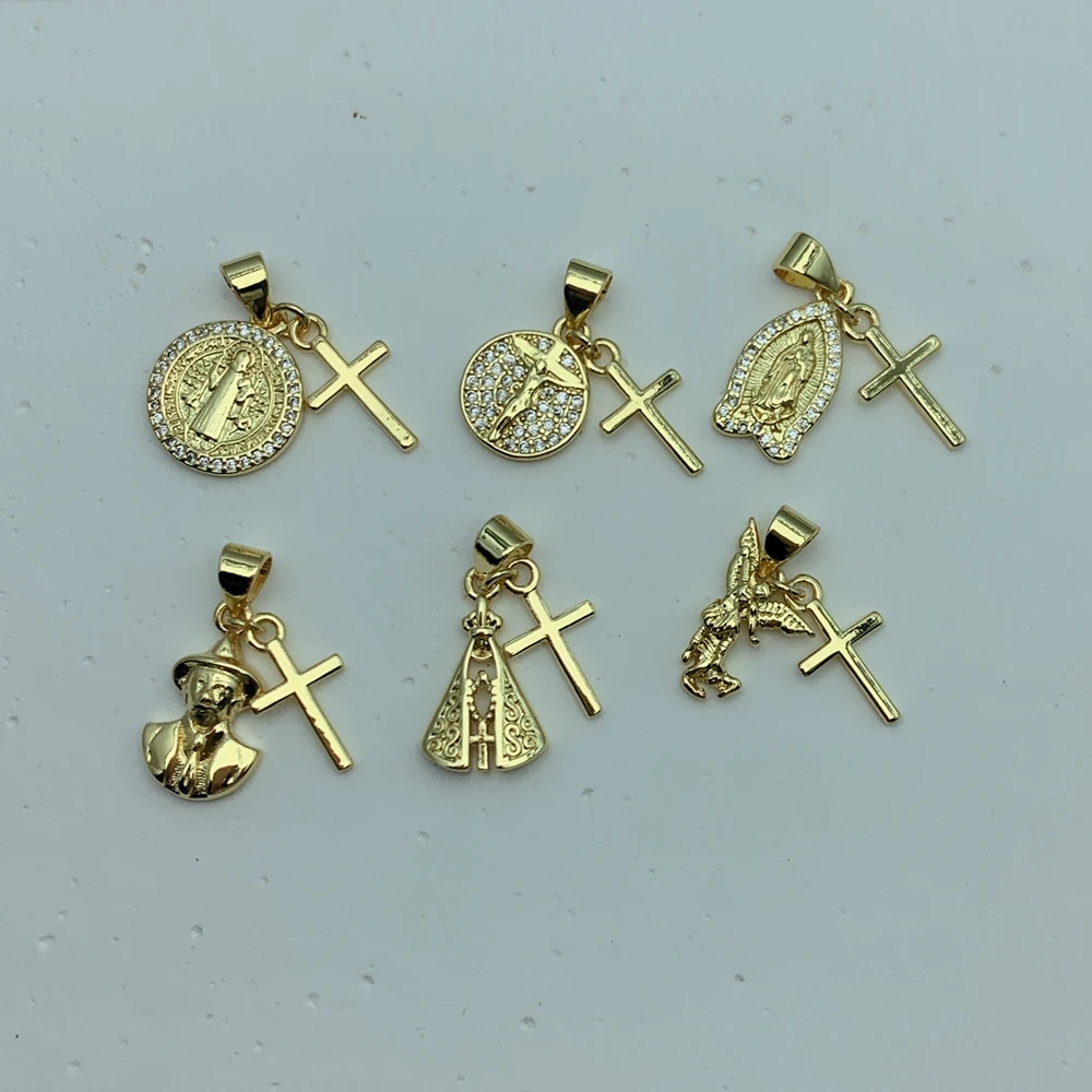 

10Pcs/Pack Crystal Zircon Virgin Mary Cross Jesus Pendants Charms For Jewelry Making Religious Necklace Accessories