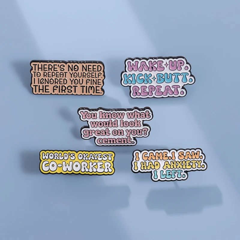 Funny Phrases Enamel Pins Cartoon Everything is Fine Brooches Geometric Lapel Badges Colorful Jewelry Backpack Gifts Wholesale