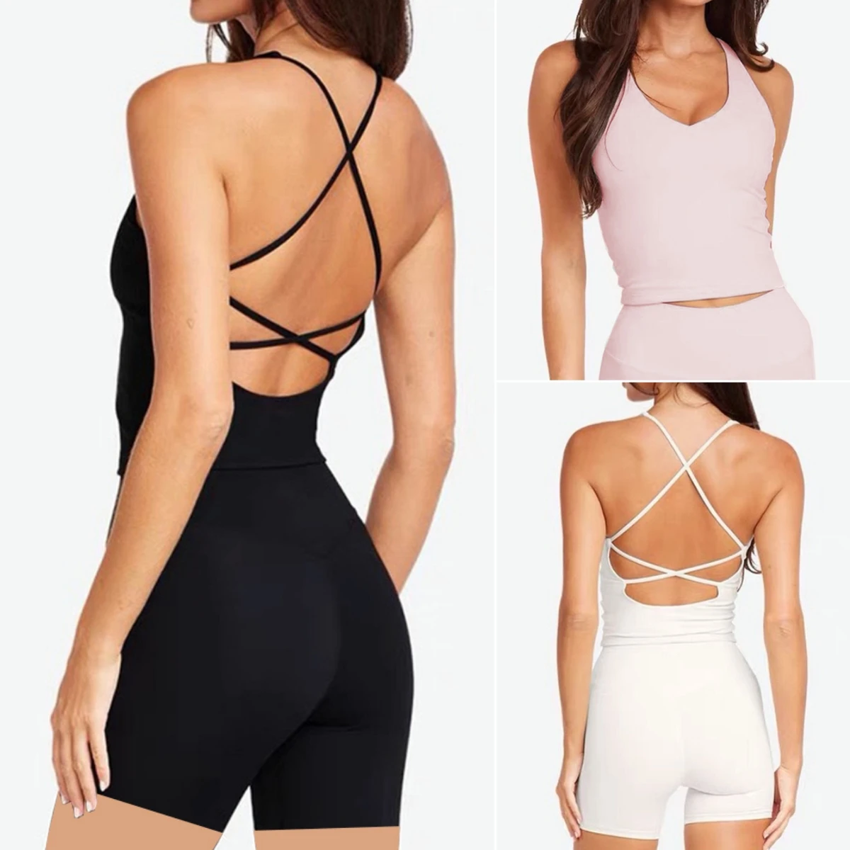 Women 2 Pcs Yoga Set V Neck Criss Cross Beautiful back Tank Top High Waist Fitness Shorts Stretch Gym Workout Outfit Sport Suit