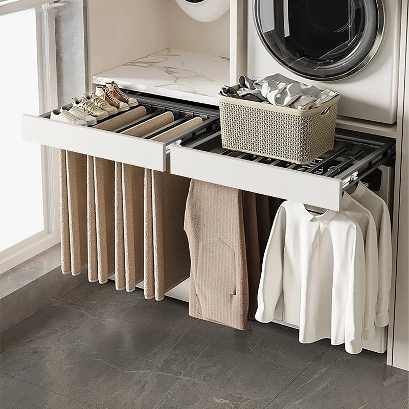 Washing machine pull hanger invisible slide rail pants rack above the balcony drying built-in storage rack