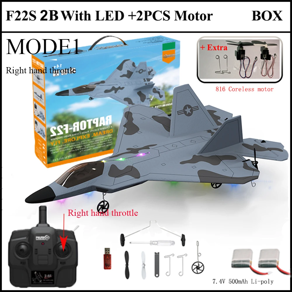أحدث 3CH RC طائرة Mode1 (خنق اليد اليمنى) 2.4G 3D6G رابتور F22 طائرة حربية مصباح ليد مع جيروسكوب ألعاب خارجية للأطفال #1