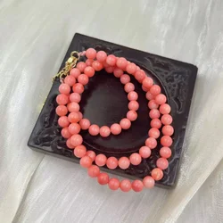 5-6mm Mini Elegant Luxury Round Natural Sea Bamboo Pink Coral Women Jewelry Gift Short Collar Necklace 17inch