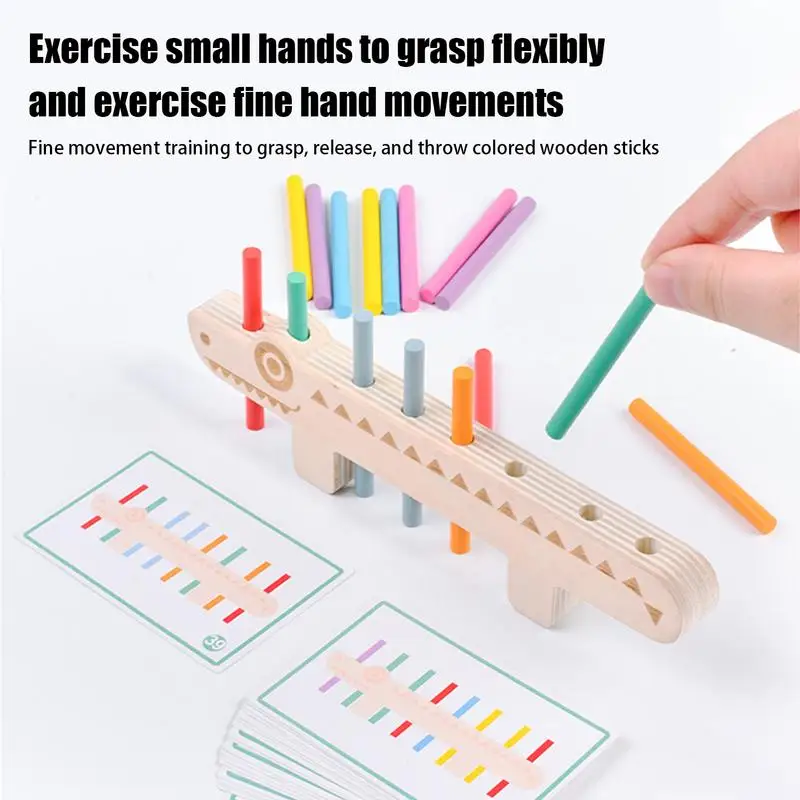 Color Matching Sticks Preschool Learning Toy Crocodile Shaped Fine Motor Skills & Color Sorting Toys Stacking Block Toy 55