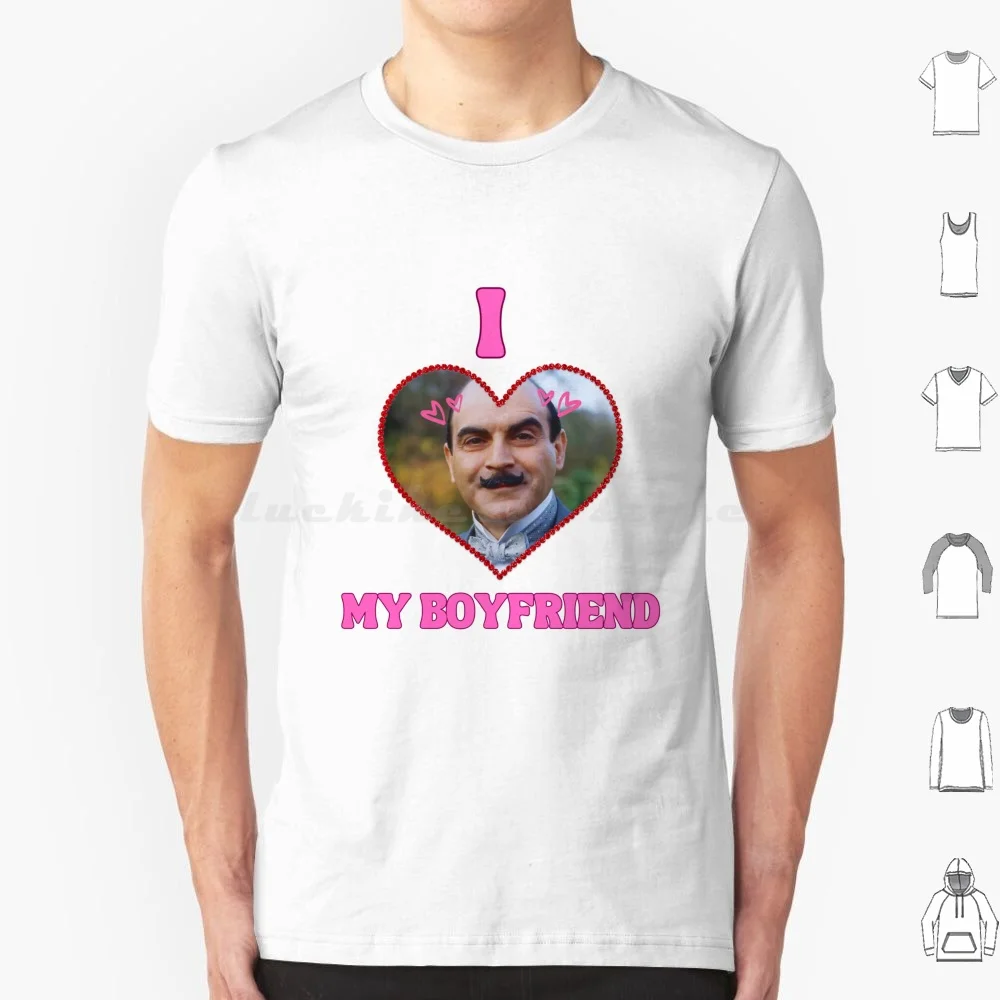 Camiseta Hercule Poirot I Love My Boyfriend Heart talla grande 100% algodón Hercule Poirot Agatha Christie Detective I Love My