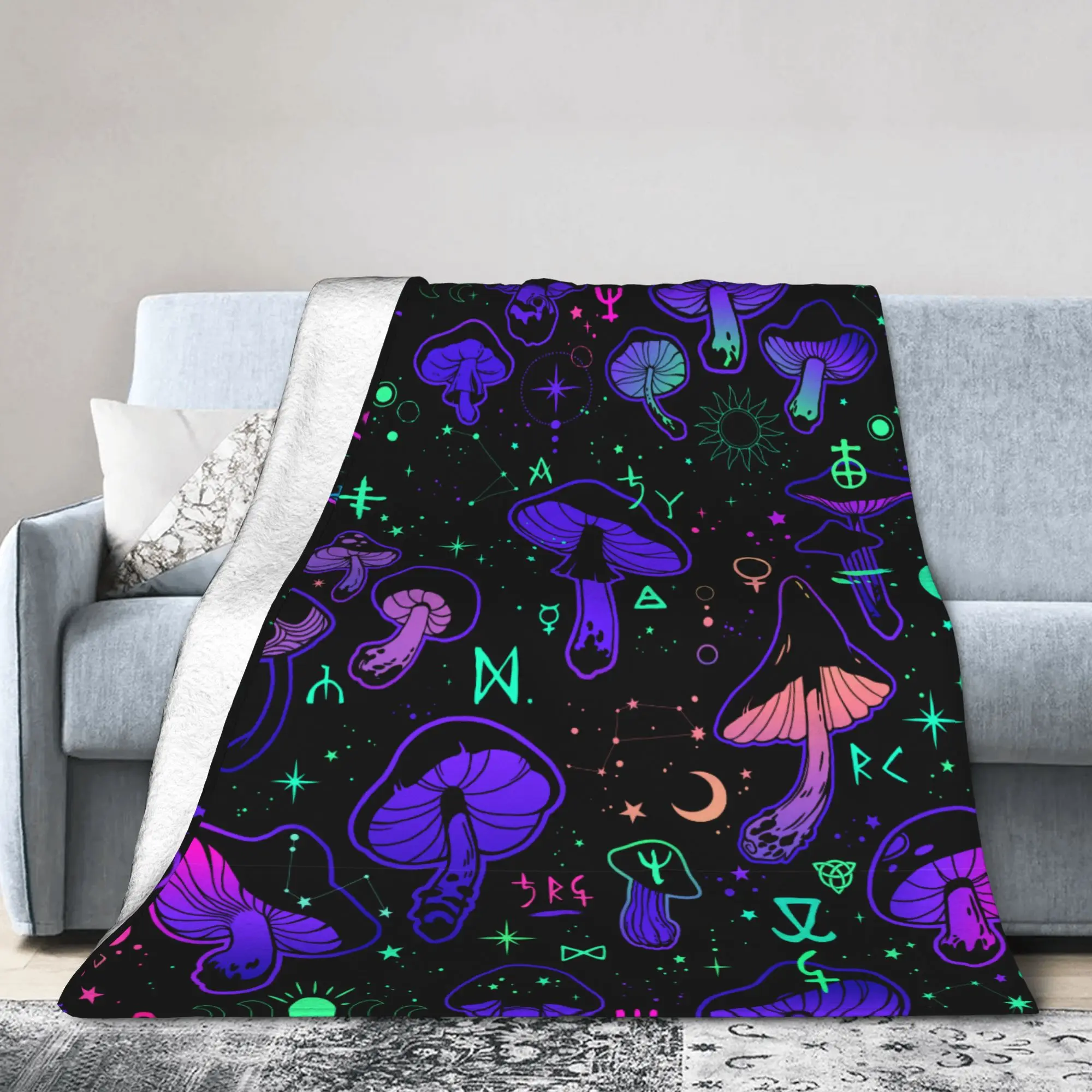 Magic Mushrooms Blankets Fleece Summer Air Conditioning Occult  Multifunction Warm Throw Blanket for Home Car Bedspreads