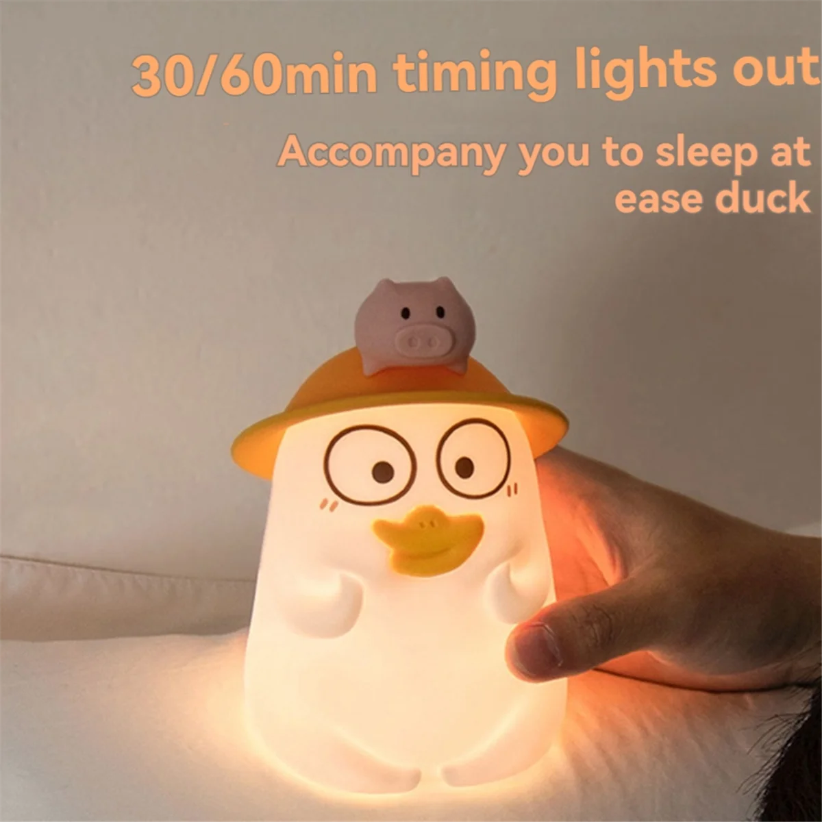 

Duck Pat Pat Lamp USB Cute Desktop Ornament Silicone Lamp Bedside Timing Night Light for Bedroom A