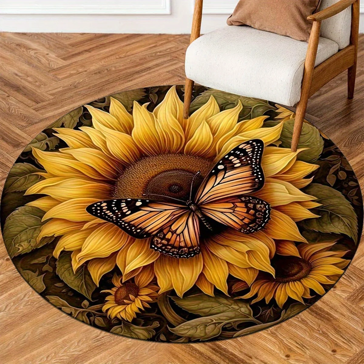 

Round Sunflower Floral Doormat – Plush Printed Area Rug for Living Room, Coffee Table & Home Decor