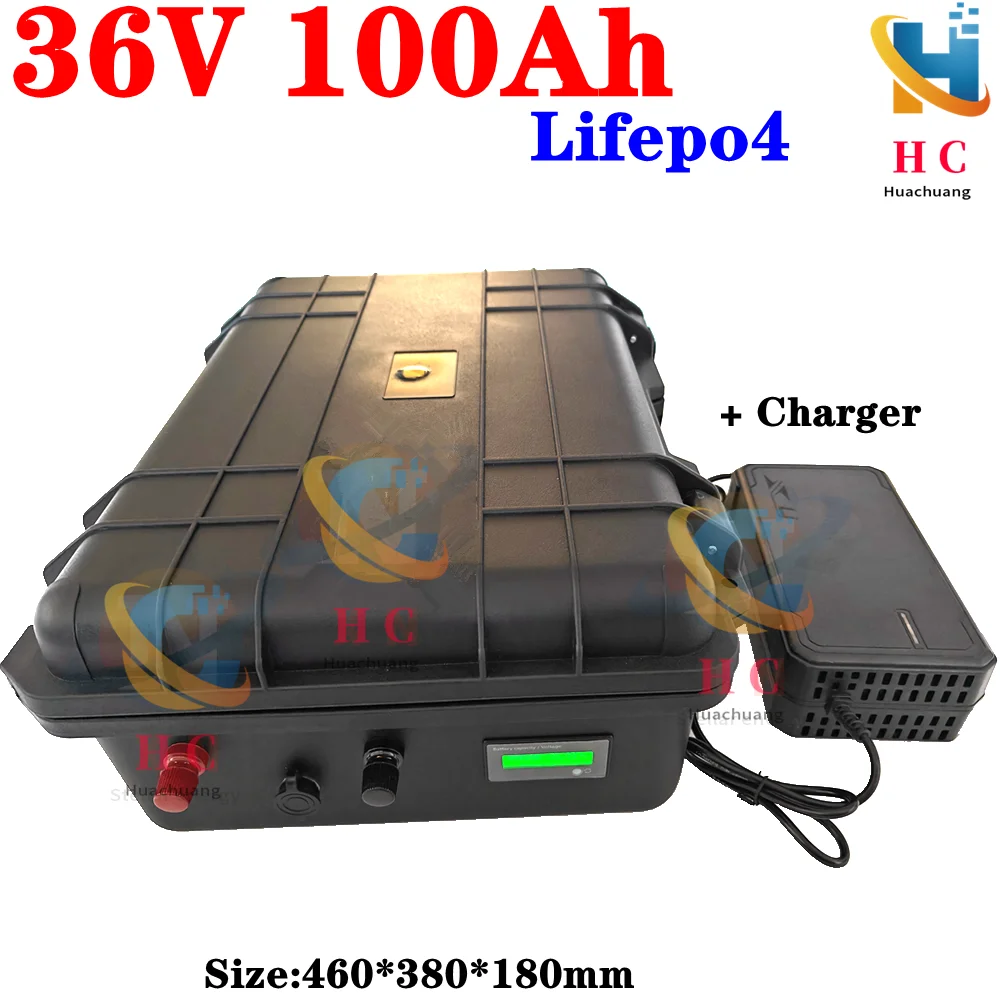 

waterproof 36V 100AH lifepo4 lithium rechargeable battery for 4000w tricycle bicycle UPS bike scooter boat +10A Charger