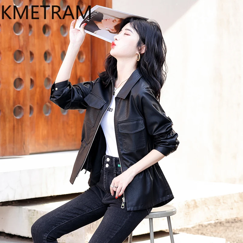  KMETRAM Genuine Sheepskin Leather Jacket Women Spring Autumn Short Women's Clothing Korean Slim Womens Coat 2024 Chamarra Mujer