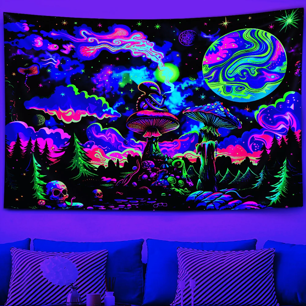 VIKAMA Enchanted Forest Tapestry Trendy Living Room Backdrop Festival-Inspired Bedroom Psychedelic Theme for Guesthouse Decor