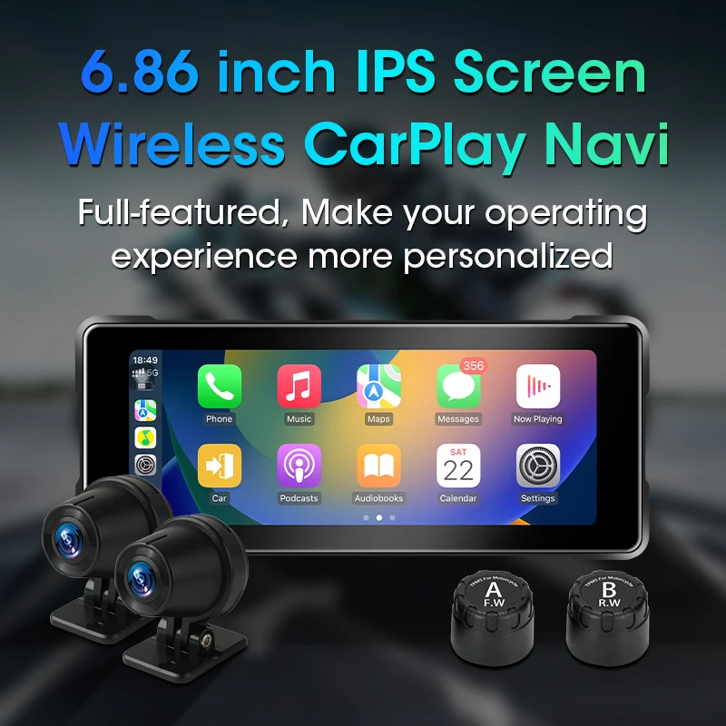 6.86 inch 2K IPX7 Waterproof Portable Motorcycle Car Play Screen GPS IPS Display Monitor For Wireless Apple CarPlay Android Auto